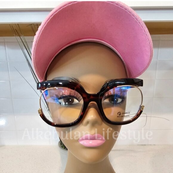 Women Oversized Square Blue Light Blocking Glasses - Leopard - NEW - Picture 1 of 2